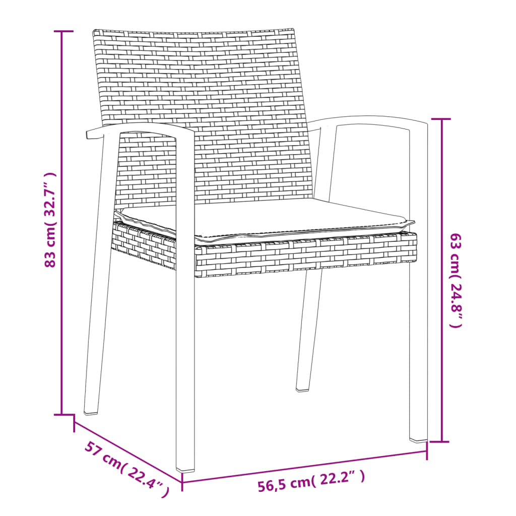 vidaXL Garden Chairs with Cushions 4 pcs Brown 56.5x57x83 cm Poly Rattan