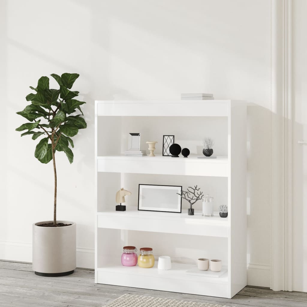 vidaXL Book Cabinet/Room Divider High Gloss White 80x30x103 cm Engineered wood