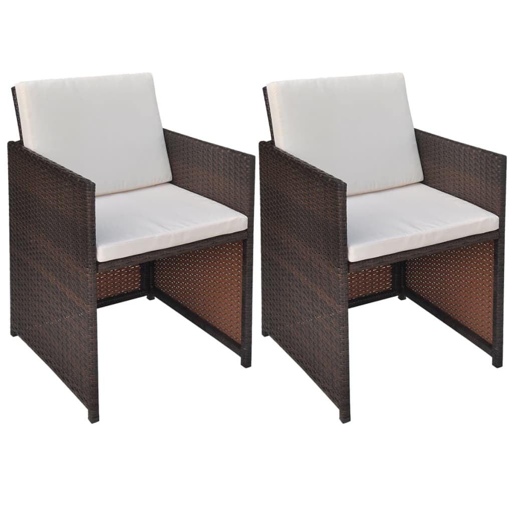 vidaXL Garden Chairs 2 pcs with Cushions and Pillows Poly Rattan Brown