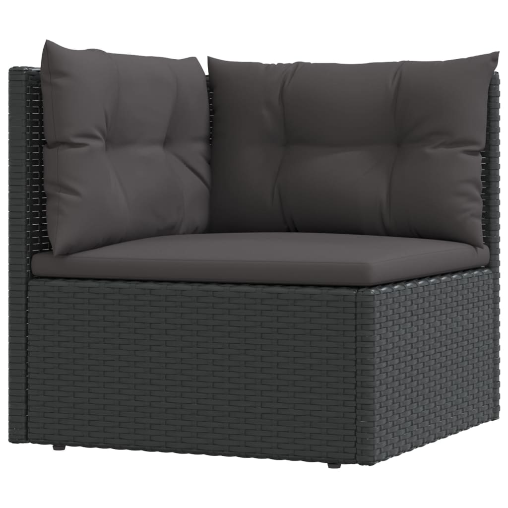 vidaXL Garden Corner Sofa with Cushions Black Poly Rattan