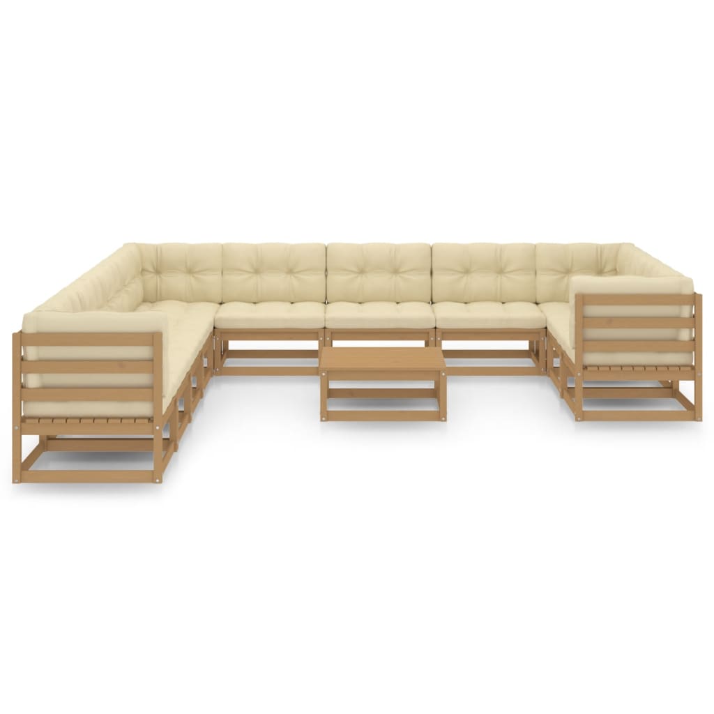 vidaXL 12 Piece Garden Lounge Set&Cushions Honey Brown Solid Pinewood