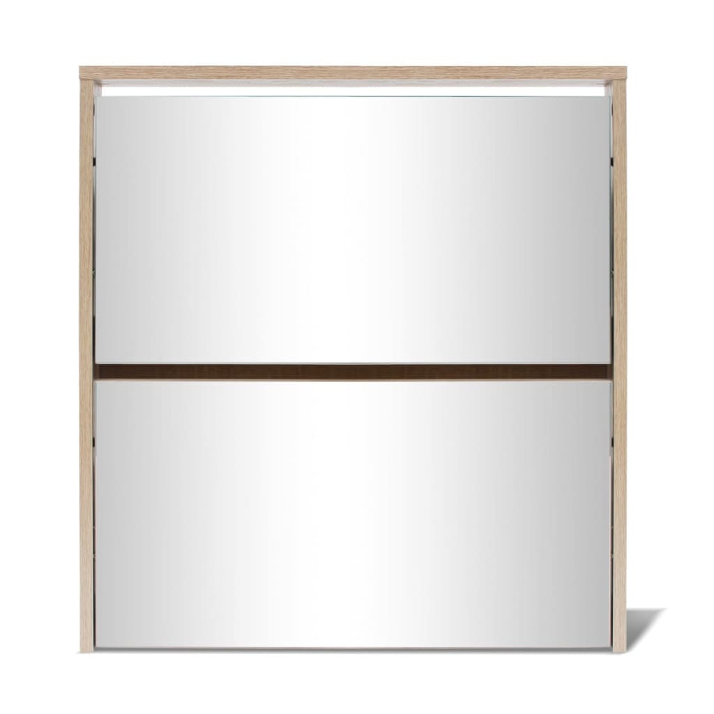 vidaXL Shoe Cabinet 2-Layer Mirror Oak 63x17x67 cm
