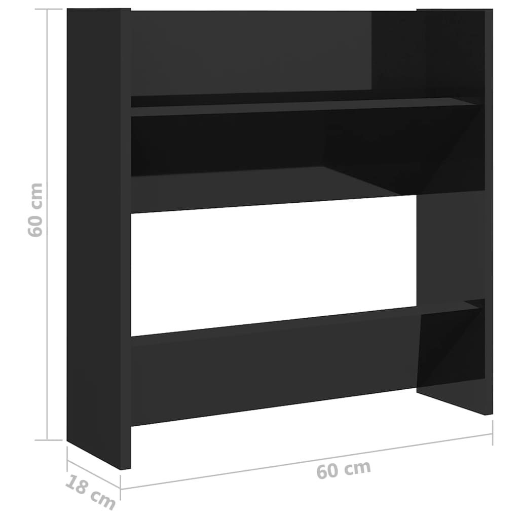 vidaXL Wall Shoe Cabinets 4 pcs High Gloss Black 60x18x60 cm Engineered Wood