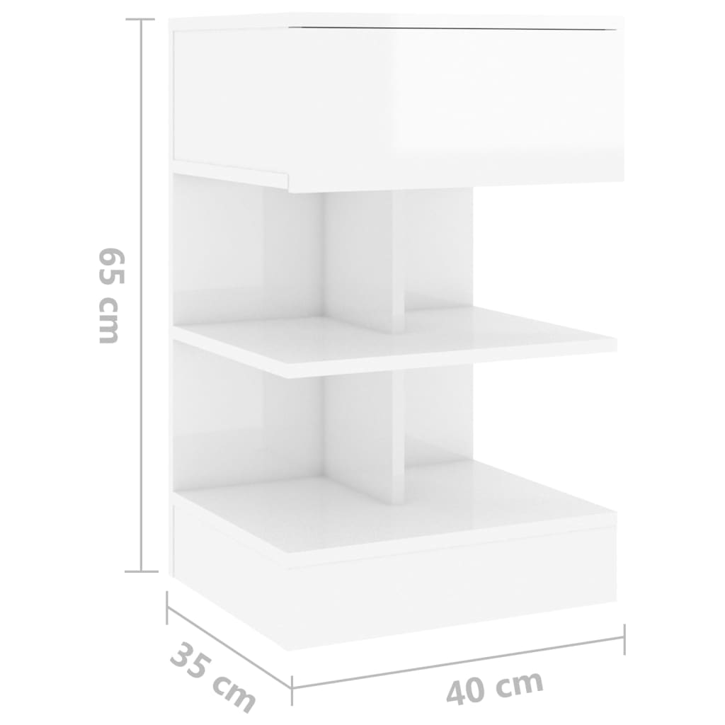 vidaXL Bedside Cabinet High Gloss White 40x35x65 cm Engineered Wood