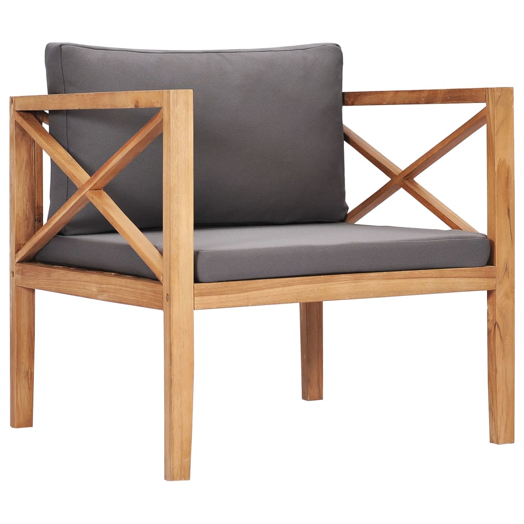 vidaXL Garden Chair with Grey Cushions Solid Wood Teak