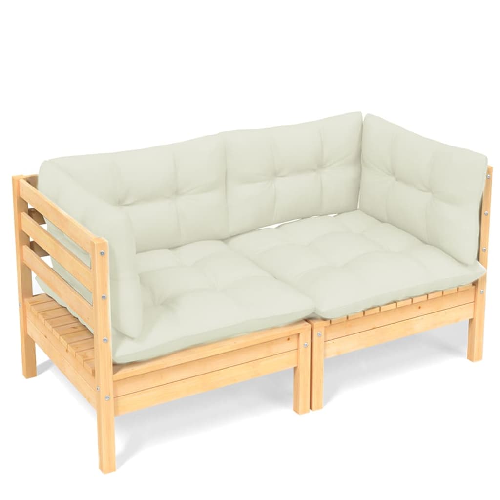 vidaXL 2-Seater Garden Sofa with Cream Cushions Solid Wood Pine