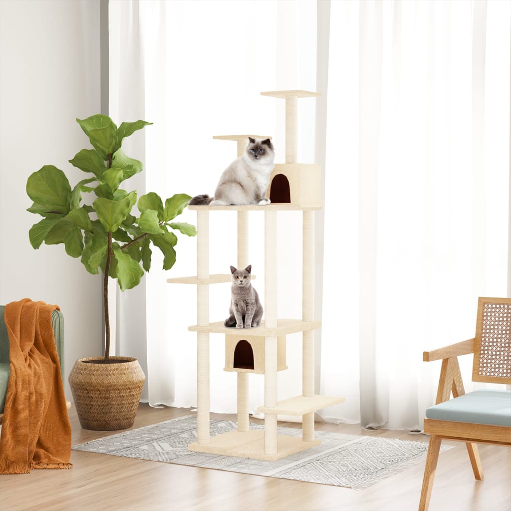 vidaXL Cat Tree with Sisal Scratching Posts Cream 176 cm