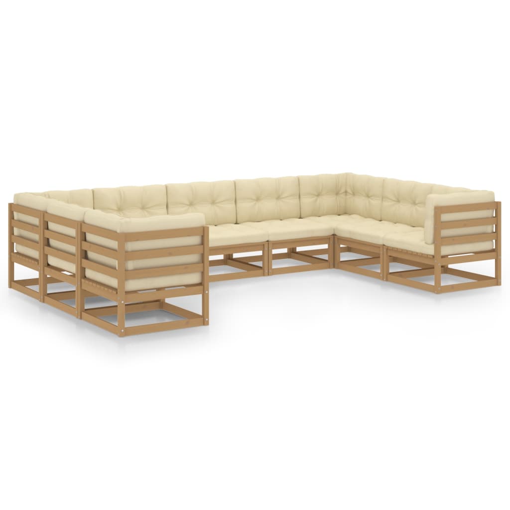 vidaXL 9 Piece Garden Lounge Set&Cushions Honey Brown Solid Pinewood
