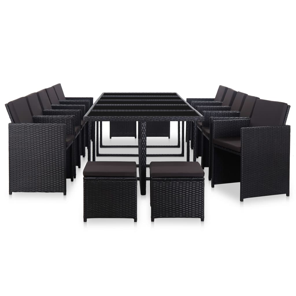 vidaXL 15 Piece Outdoor Dining Set with Cushions Poly Rattan Black