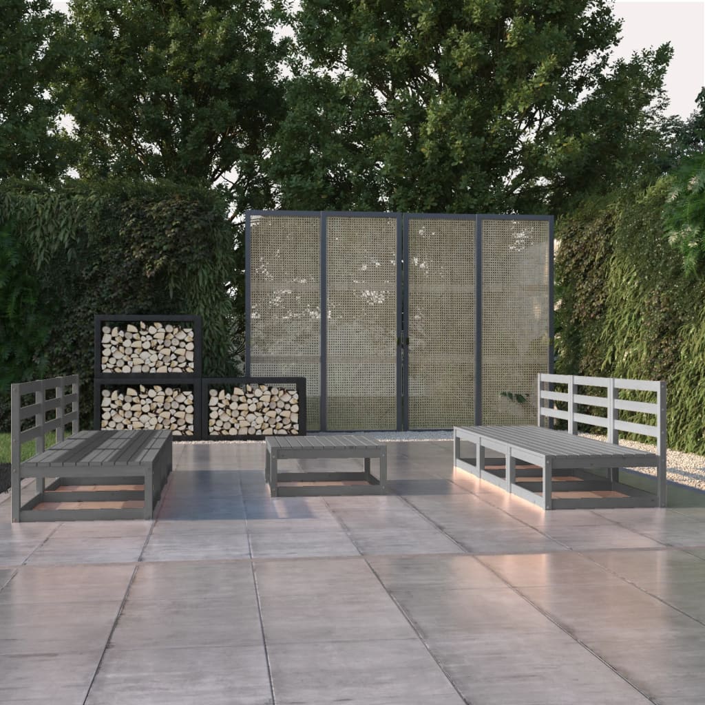 vidaXL 7 Piece Garden Lounge Set Grey Solid Wood Pine
