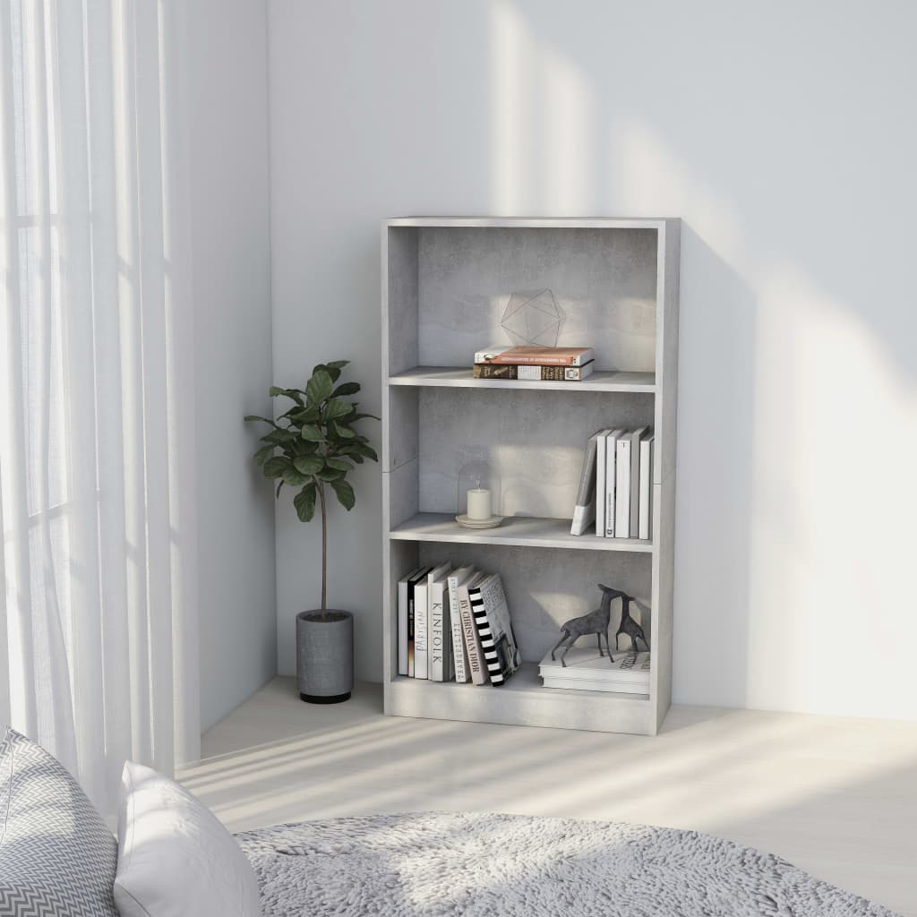 vidaXL 3-Tier Book Cabinet Concrete Grey 60x24x109 cm Engineered Wood