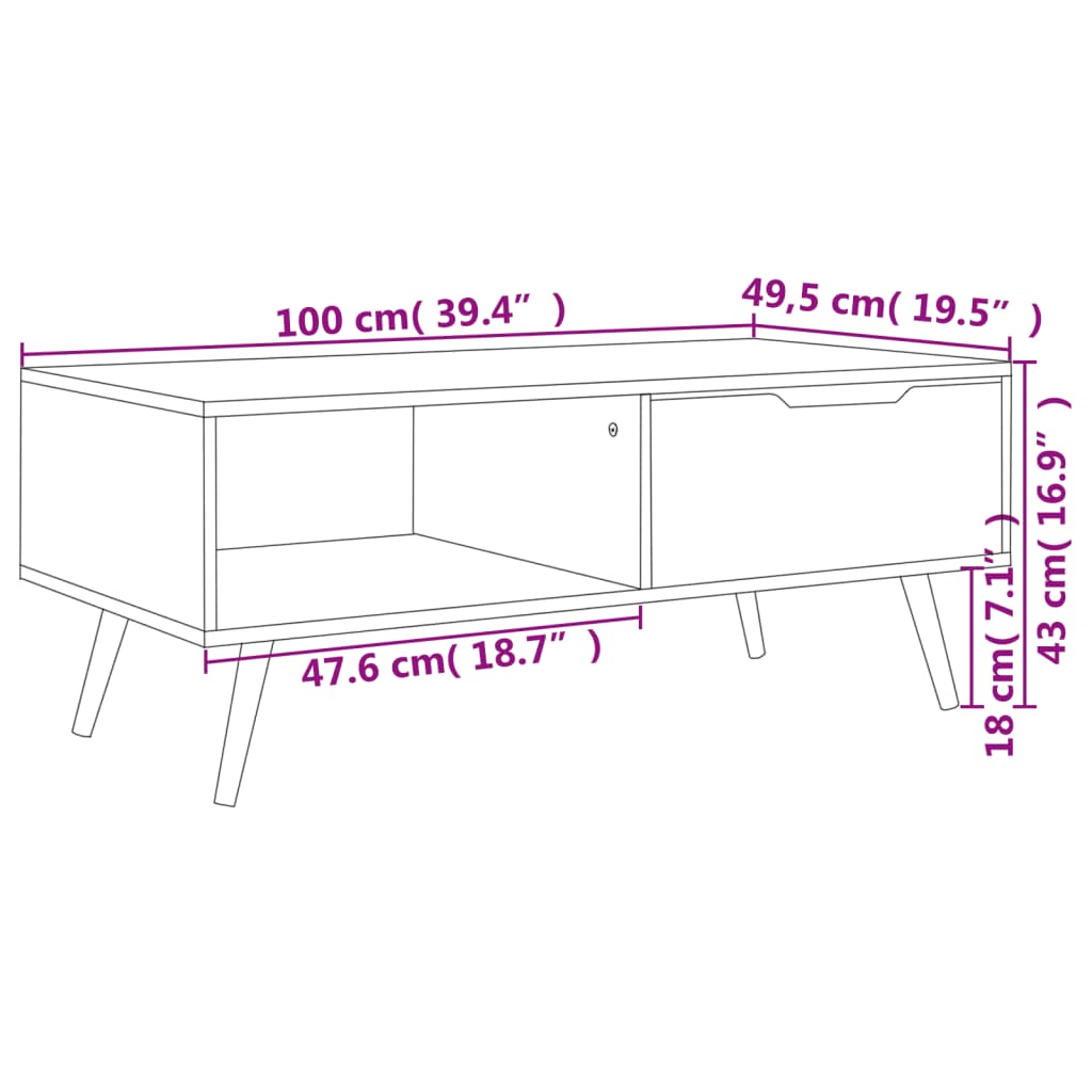 vidaXL Coffee Table Grey 100x49.5x43 cm Engineered Wood