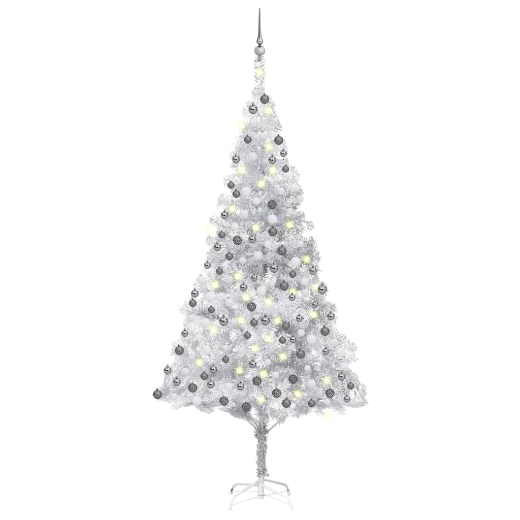 vidaXL Artificial Pre-lit Christmas Tree with Ball Set Silver 210 cm PET