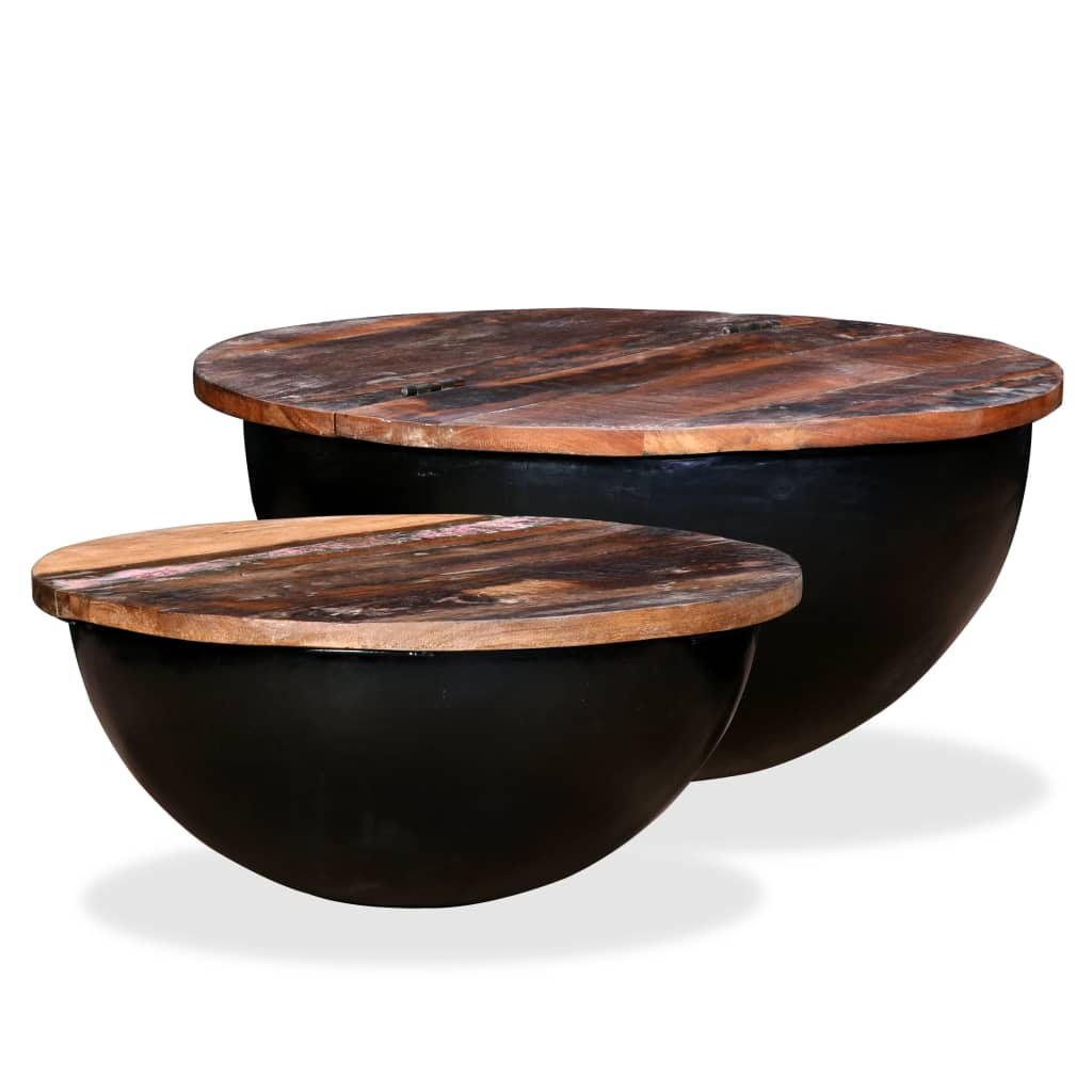 vidaXL Coffee Table Set 2 Pieces Solid Reclaimed Wood Black Bowl Shape
