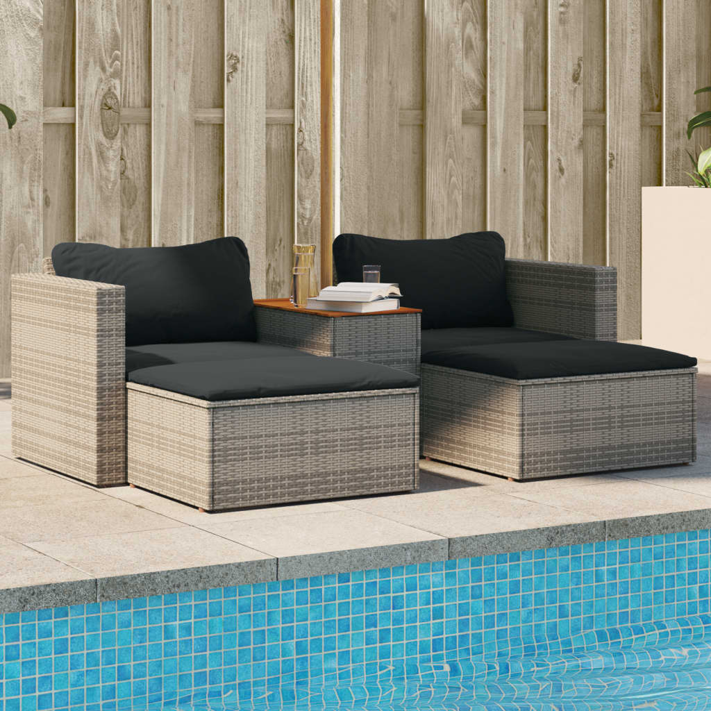vidaXL 5 Piece Garden Sofa Set with Cushions Grey Poly Rattan Acacia