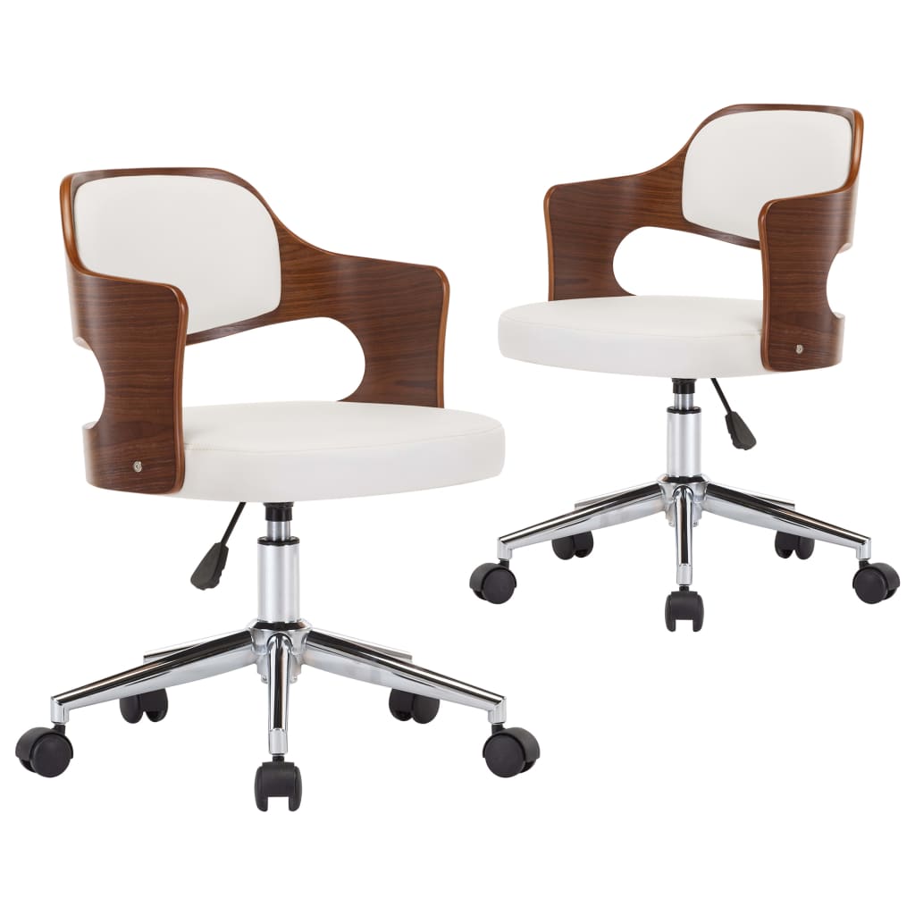 vidaXL Swivel Dining Chairs 2 pcs White Bent Wood and Faux Leather