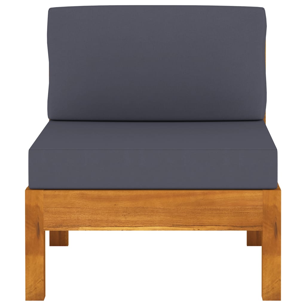 vidaXL Middle Sofa with Dark Grey Cushions Solid Acacia Wood