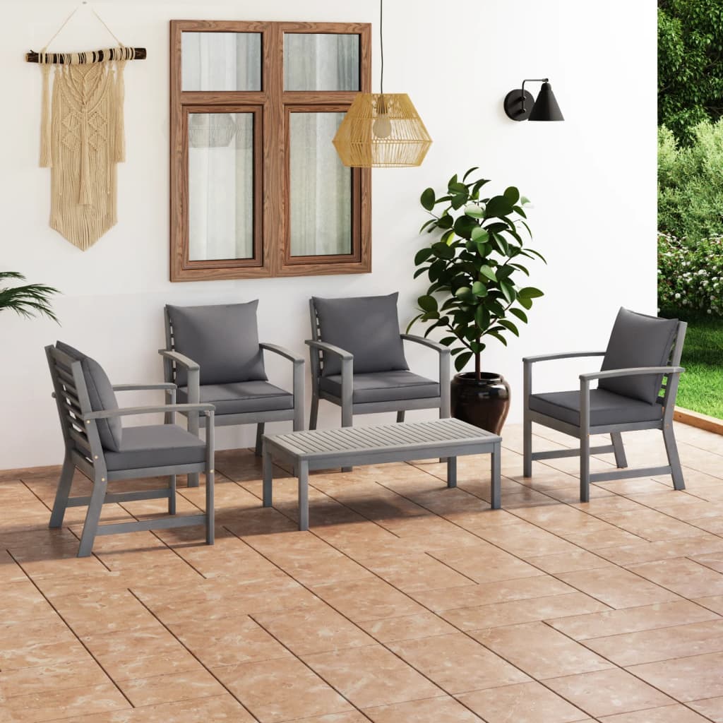vidaXL 5 Piece Garden Lounge Set with Cushion Solid Acacia Wood Grey