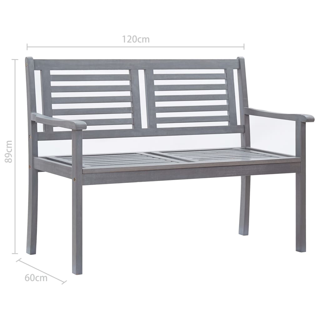 vidaXL 2-Seater Garden Bench with Cushion 120 cm Grey Eucalyptus Wood