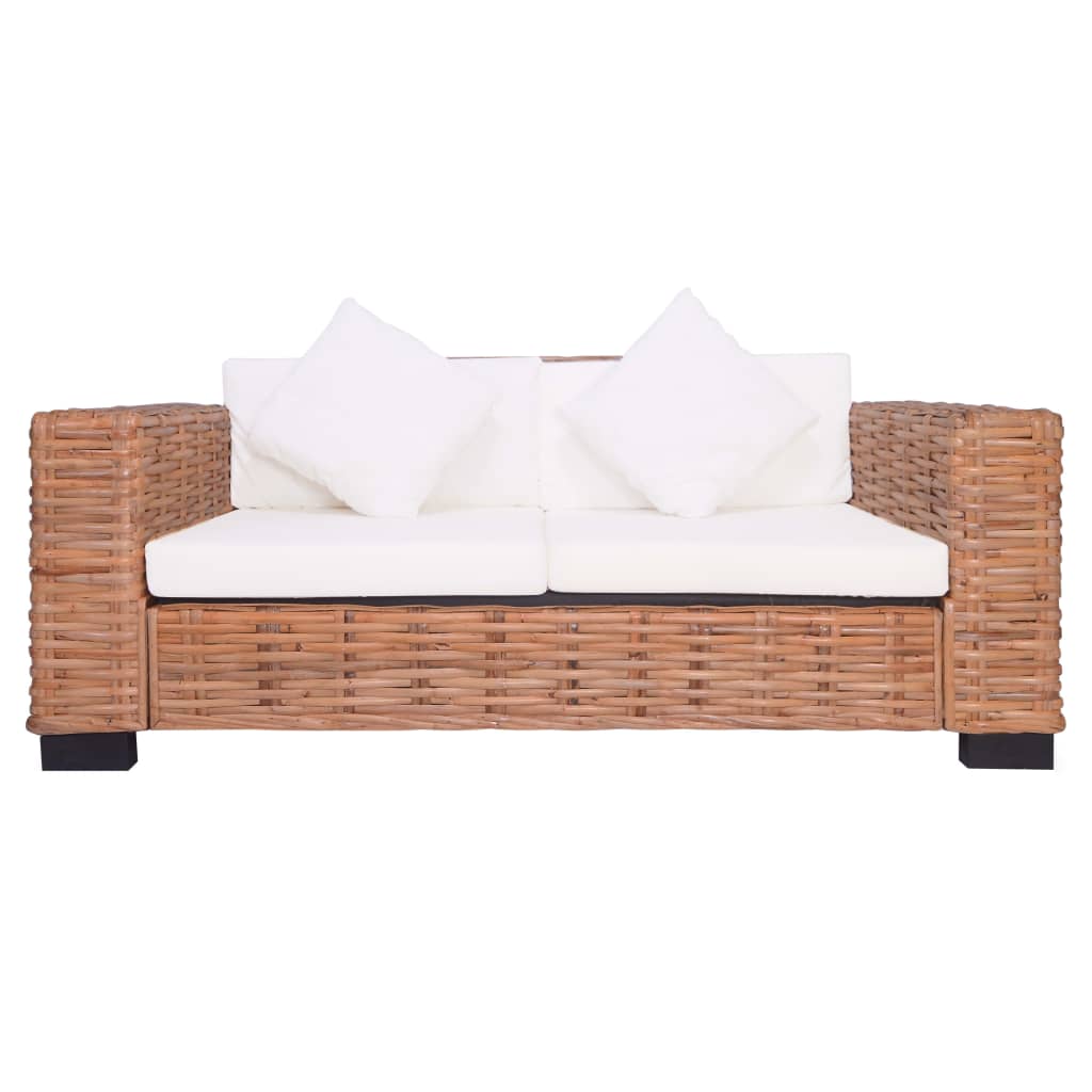 vidaXL 2 Piece Garden Sofa Set with Cushions Natural Rattan