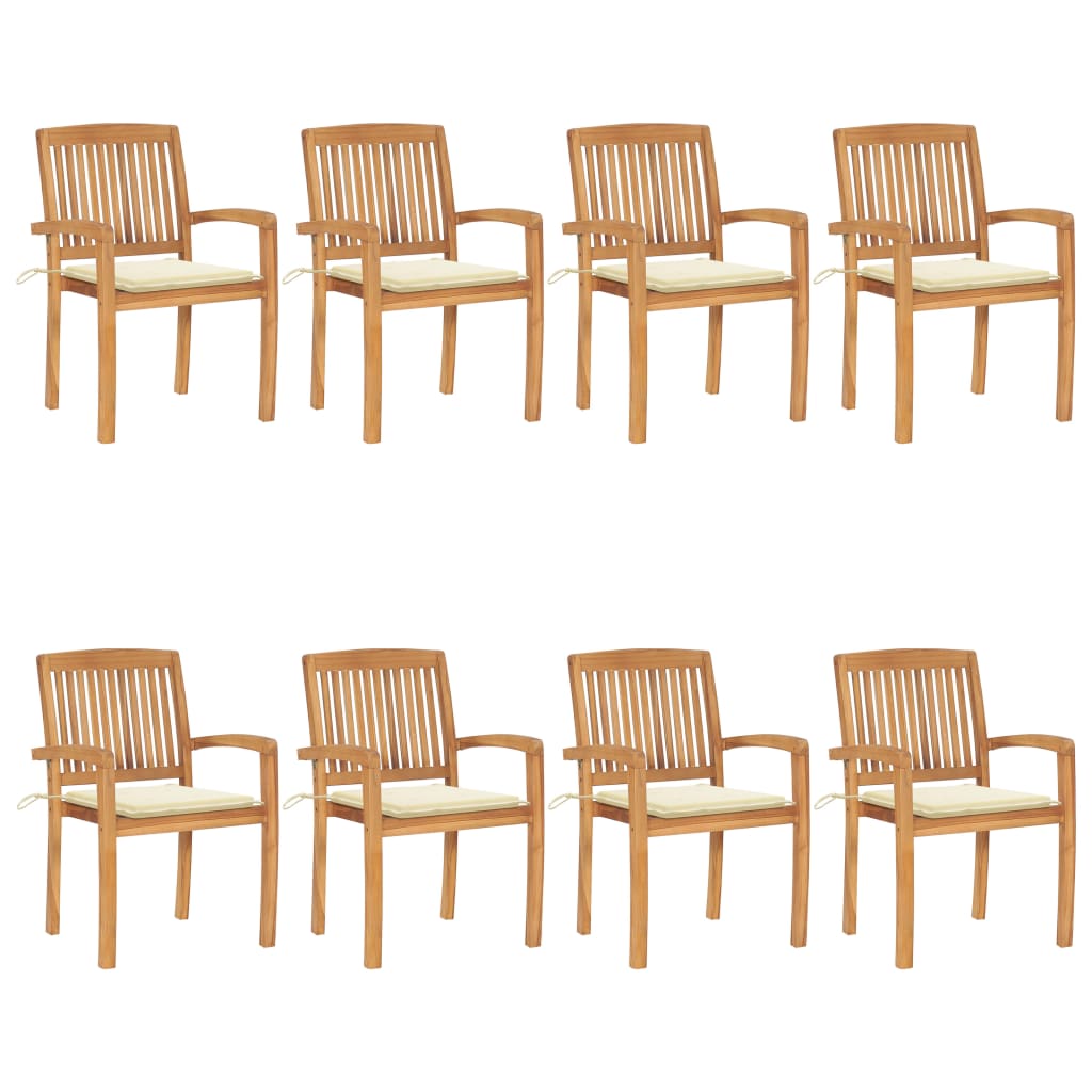 vidaXL Stacking Garden Chairs with Cushions 8 pcs Solid Teak Wood