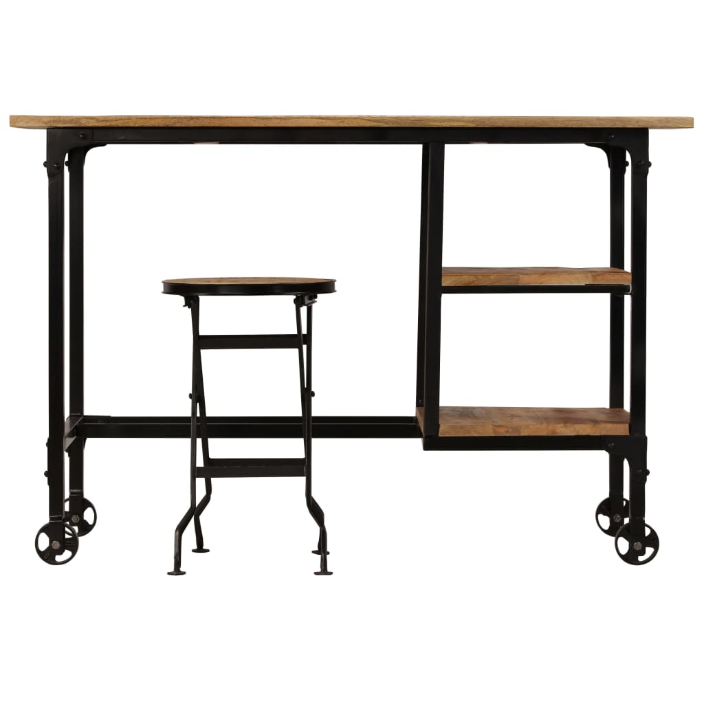 vidaXL Desk with Folding Stool Solid Mango Wood 115x50x76 cm