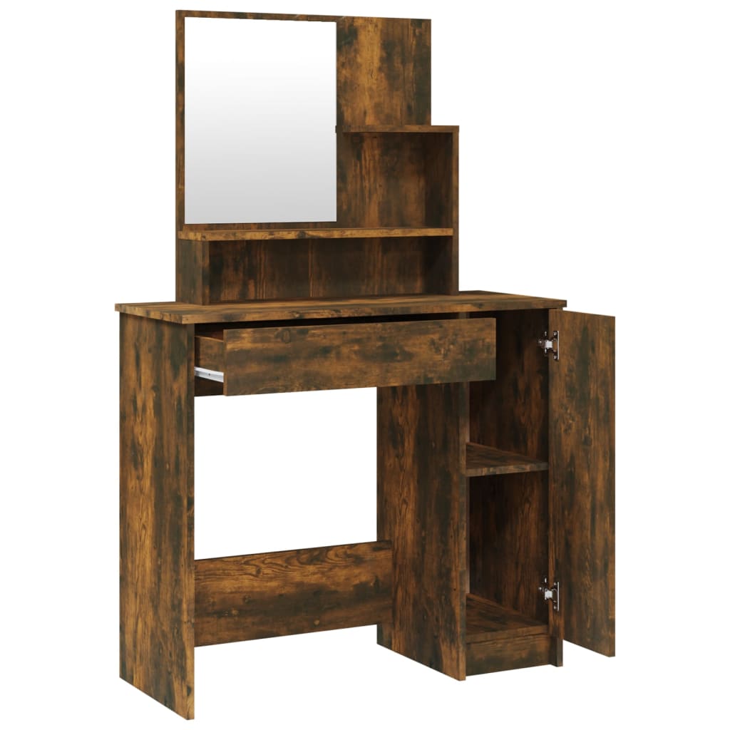 vidaXL Dressing Table with Mirror Smoked Oak 86.5x35x136 cm