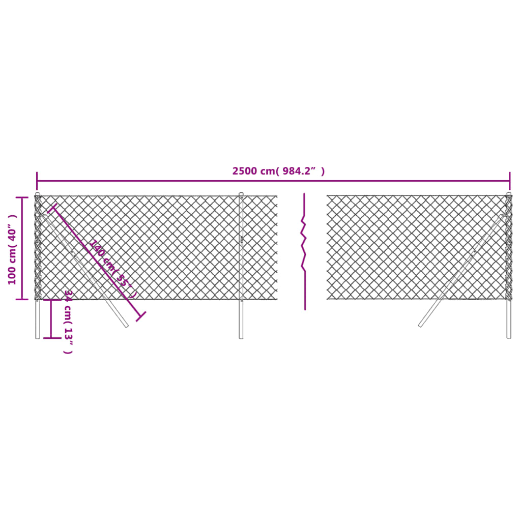 vidaXL Chain Link Fence Anthracite 1x25 m