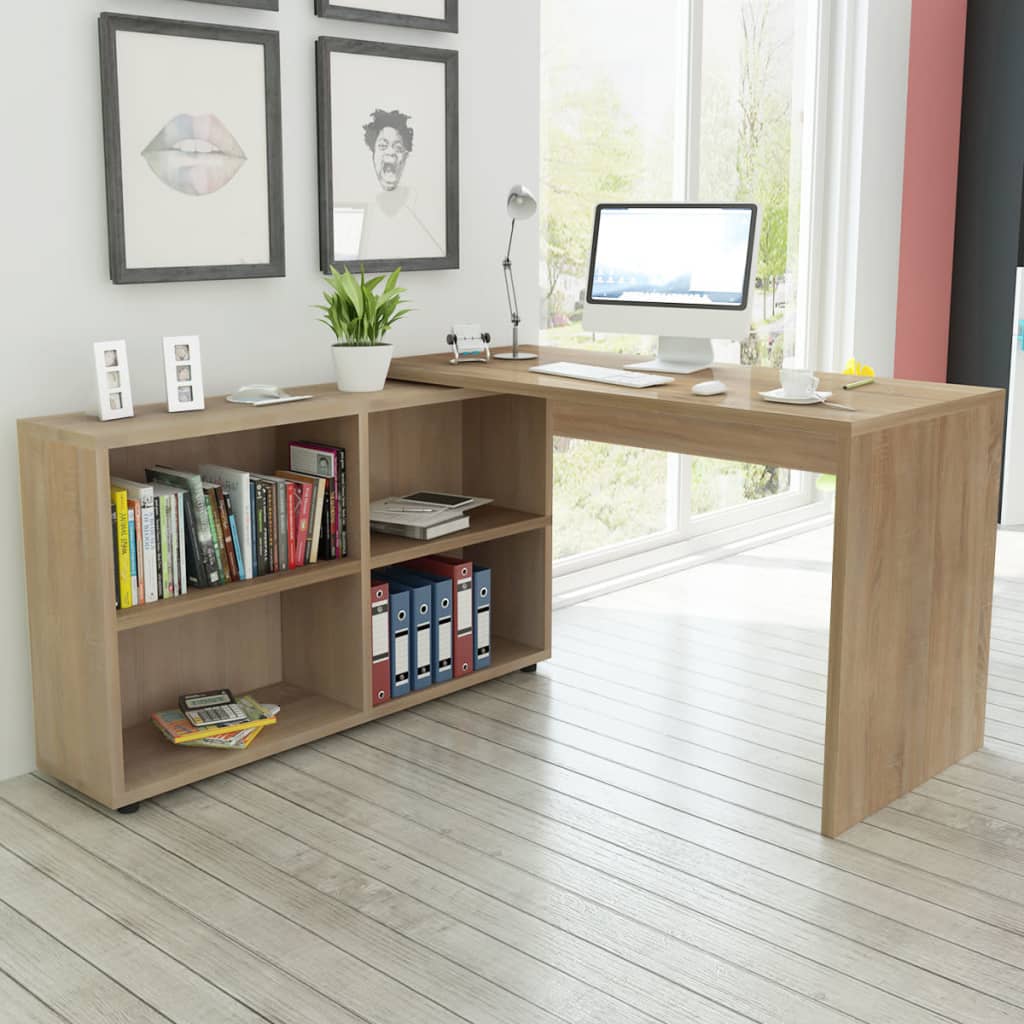 vidaXL Corner Desk 4 Shelves Oak
