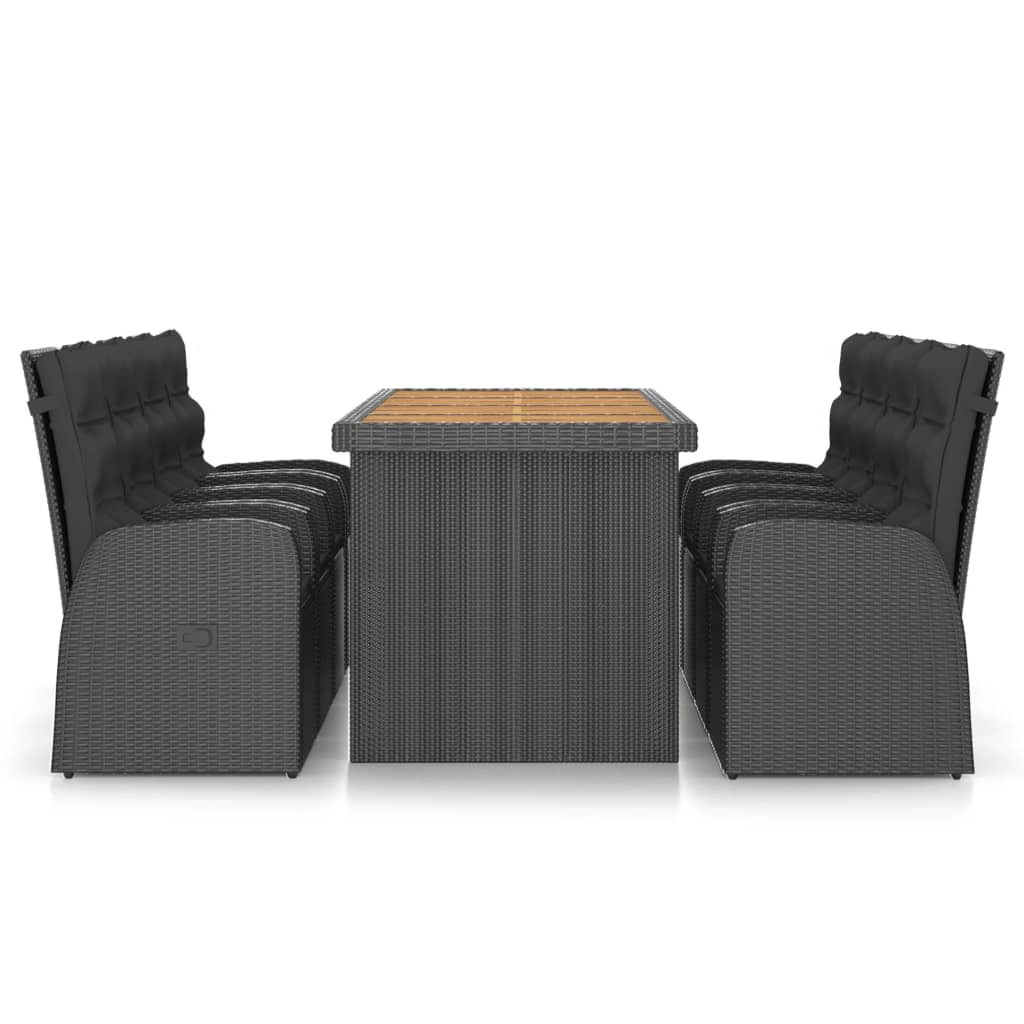 vidaXL 9 Piece Outdoor Dining Set with Cushions Poly Rattan Black