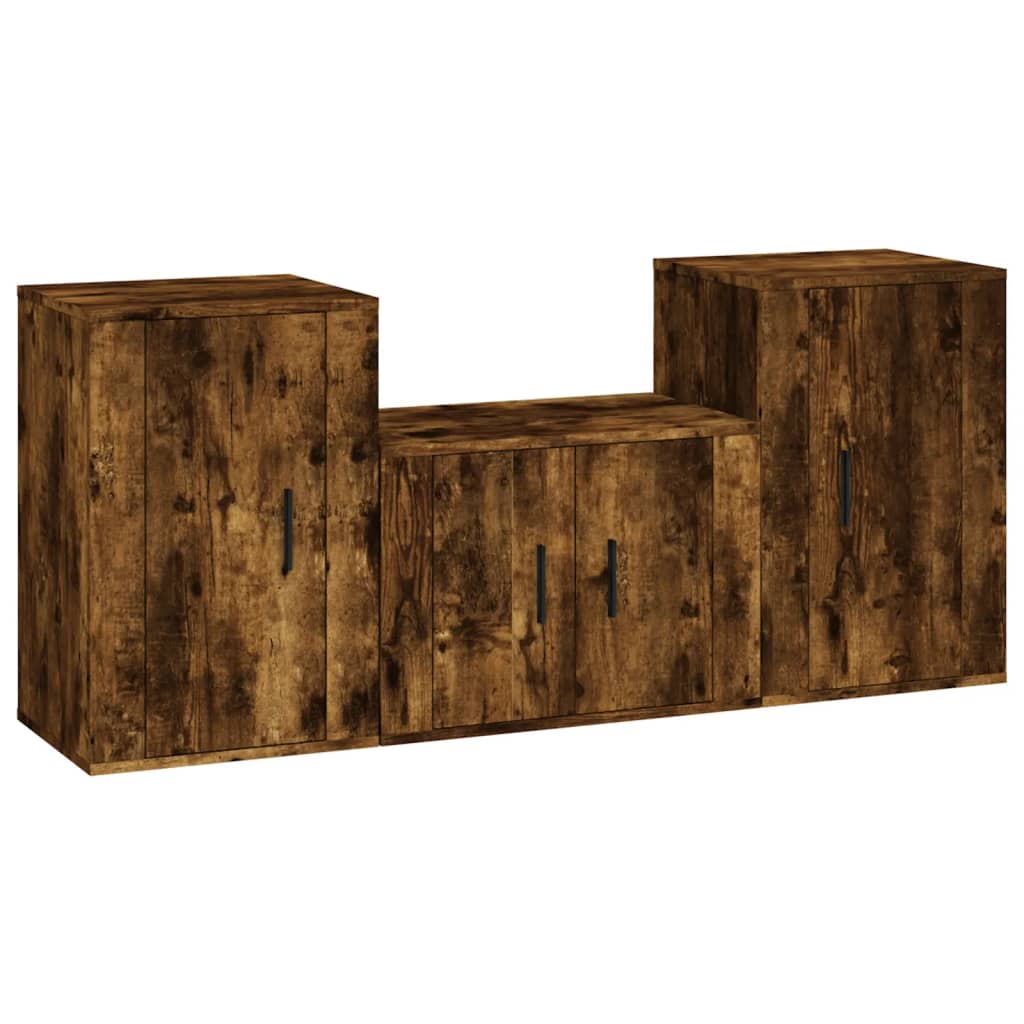 vidaXL 3 Piece TV Cabinet Set Smoked Oak Engineered Wood