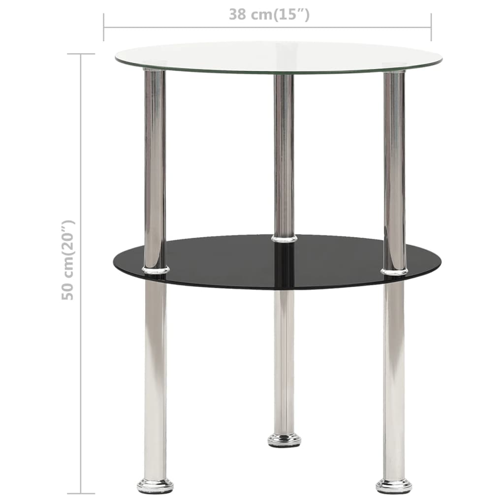 vidaXL 2-Tier Side Table Transparent & Black 38 cm Tempered Glass