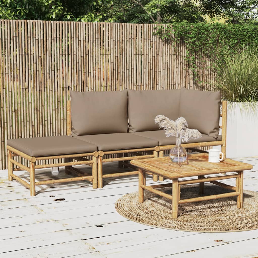 vidaXL 3 Piece Garden Lounge Set with Taupe Cushions Bamboo