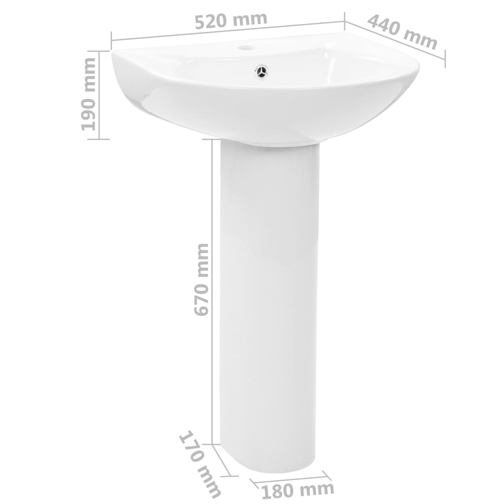 vidaXL Freestanding Basin with Pedestal Ceramic White 520x440x190 mm