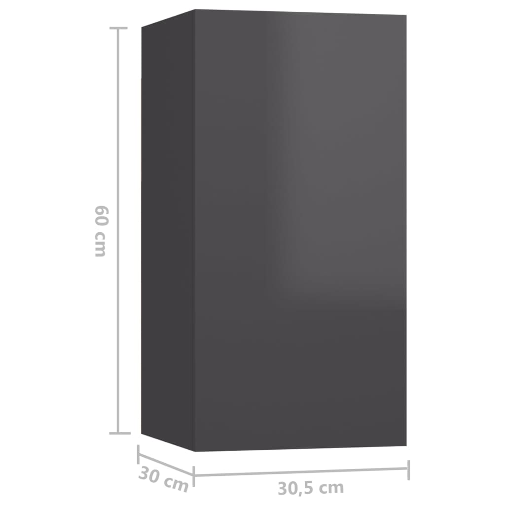 vidaXL TV Cabinets 7 pcs High Gloss Grey 30.5x30x60 cm Engineered Wood