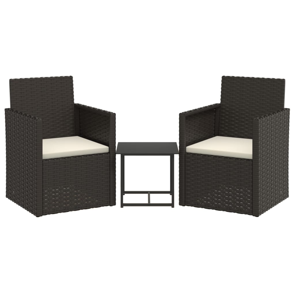 vidaXL 3 Piece Outdoor Sofa Set with Cushions Black Poly Rattan