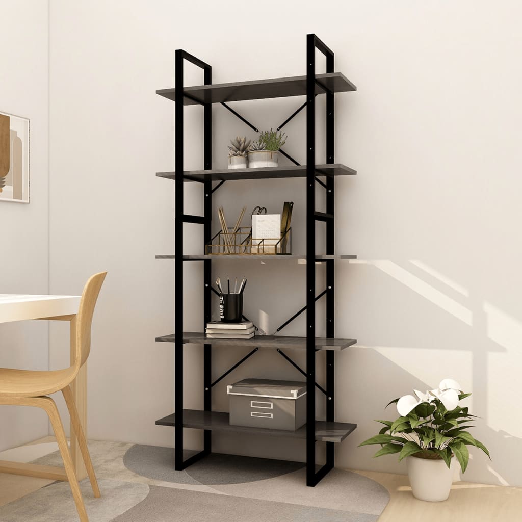 vidaXL 5-Tier Book Cabinet Grey 80x30x175 cm Pinewood