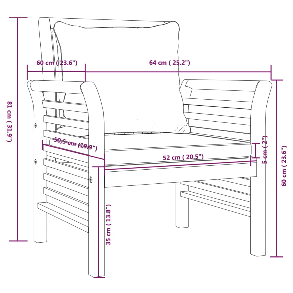 vidaXL 5 Piece Garden Lounge Set with Cushions Solid Wood Acacia