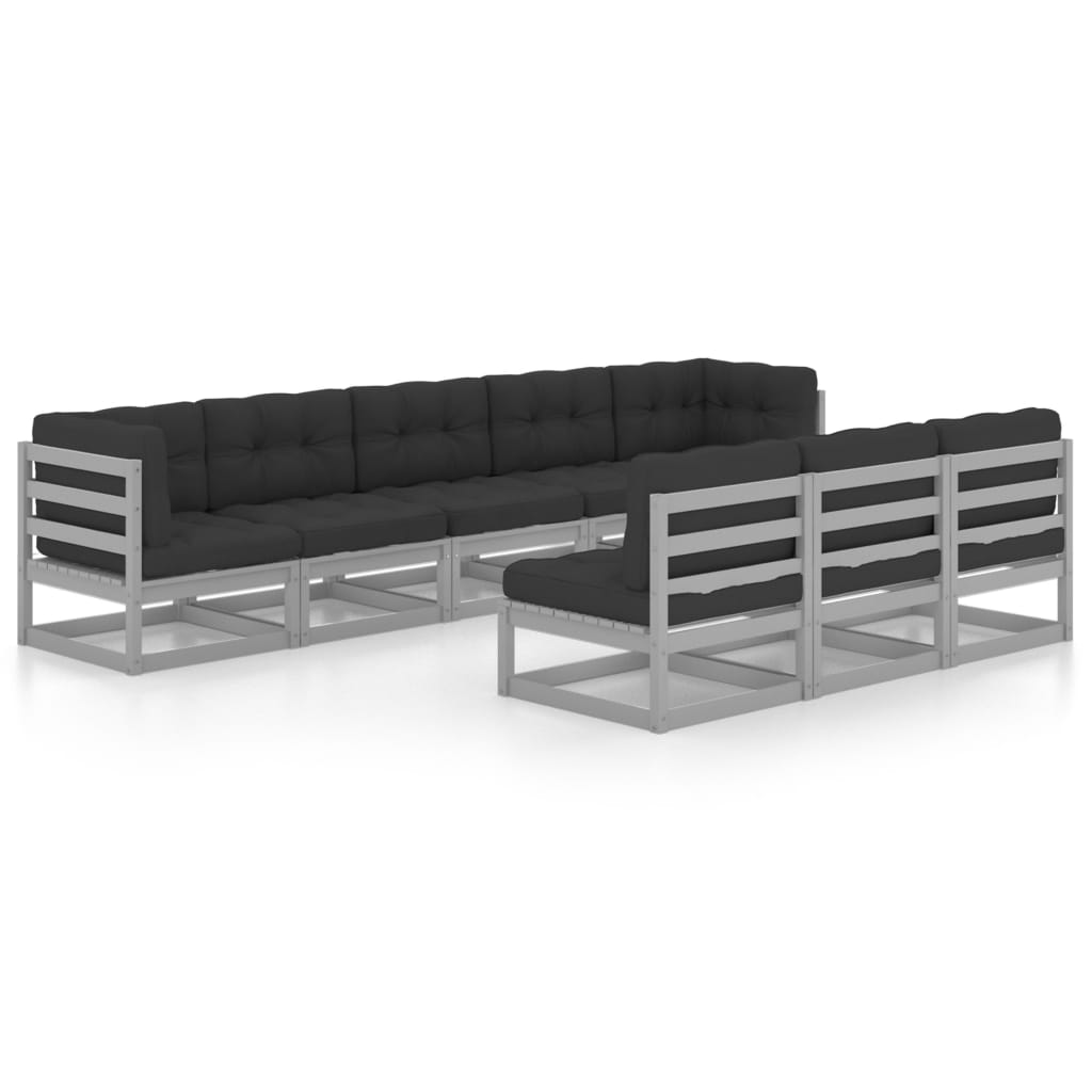vidaXL 8 Piece Garden Lounge Set with Cushions Grey Solid Pinewood
