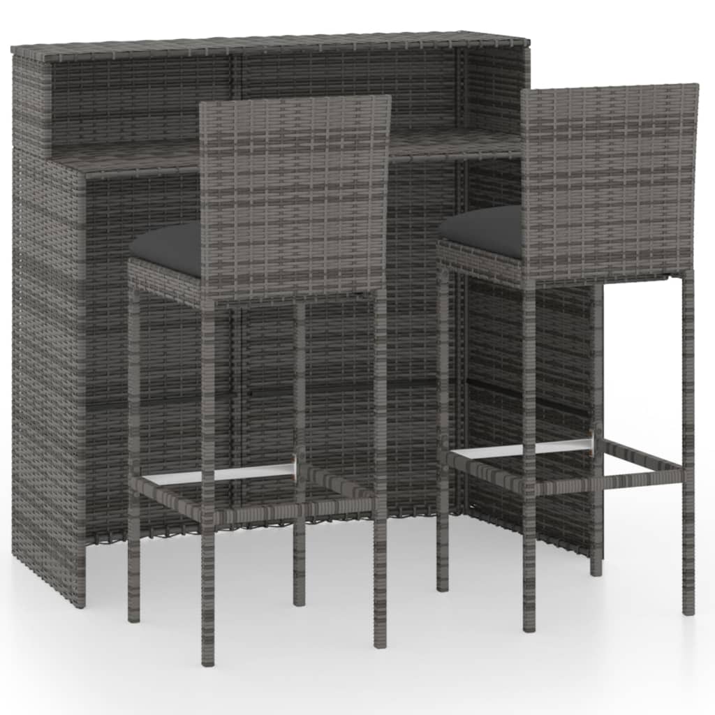 vidaXL 3 Piece Garden Bar Set with Cushions Grey