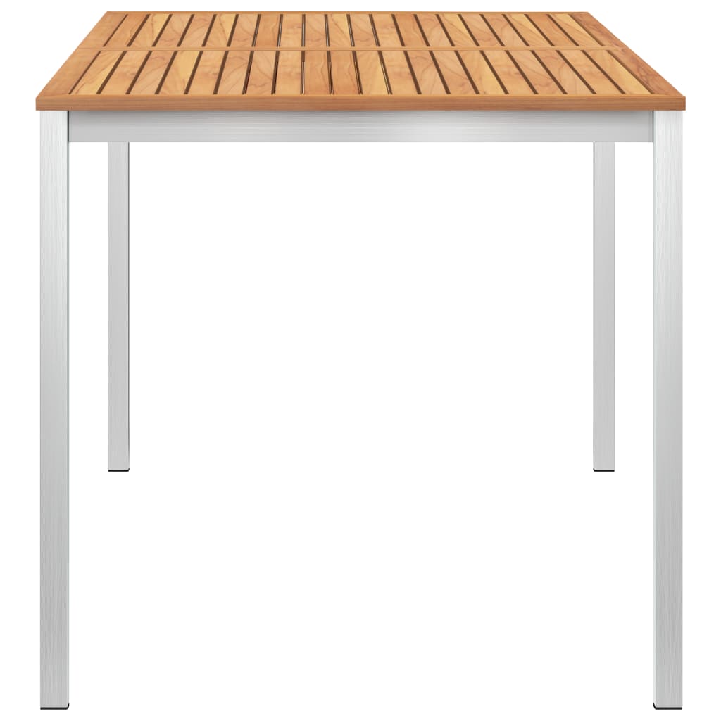 vidaXL Garden Dining Table 140x80x75 cm Solid Teak Wood and Stainless Steel