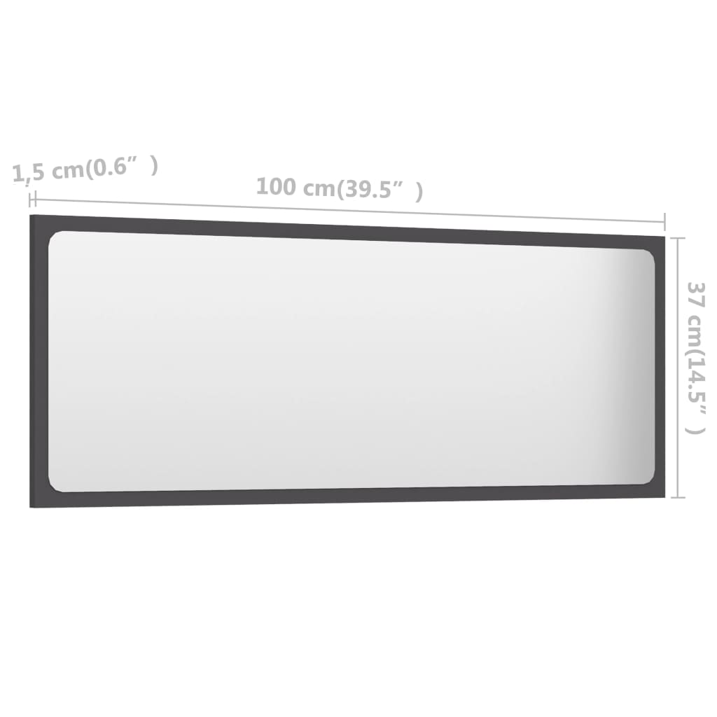 vidaXL Bathroom Mirror Grey 100x1.5x37 cm Engineered Wood