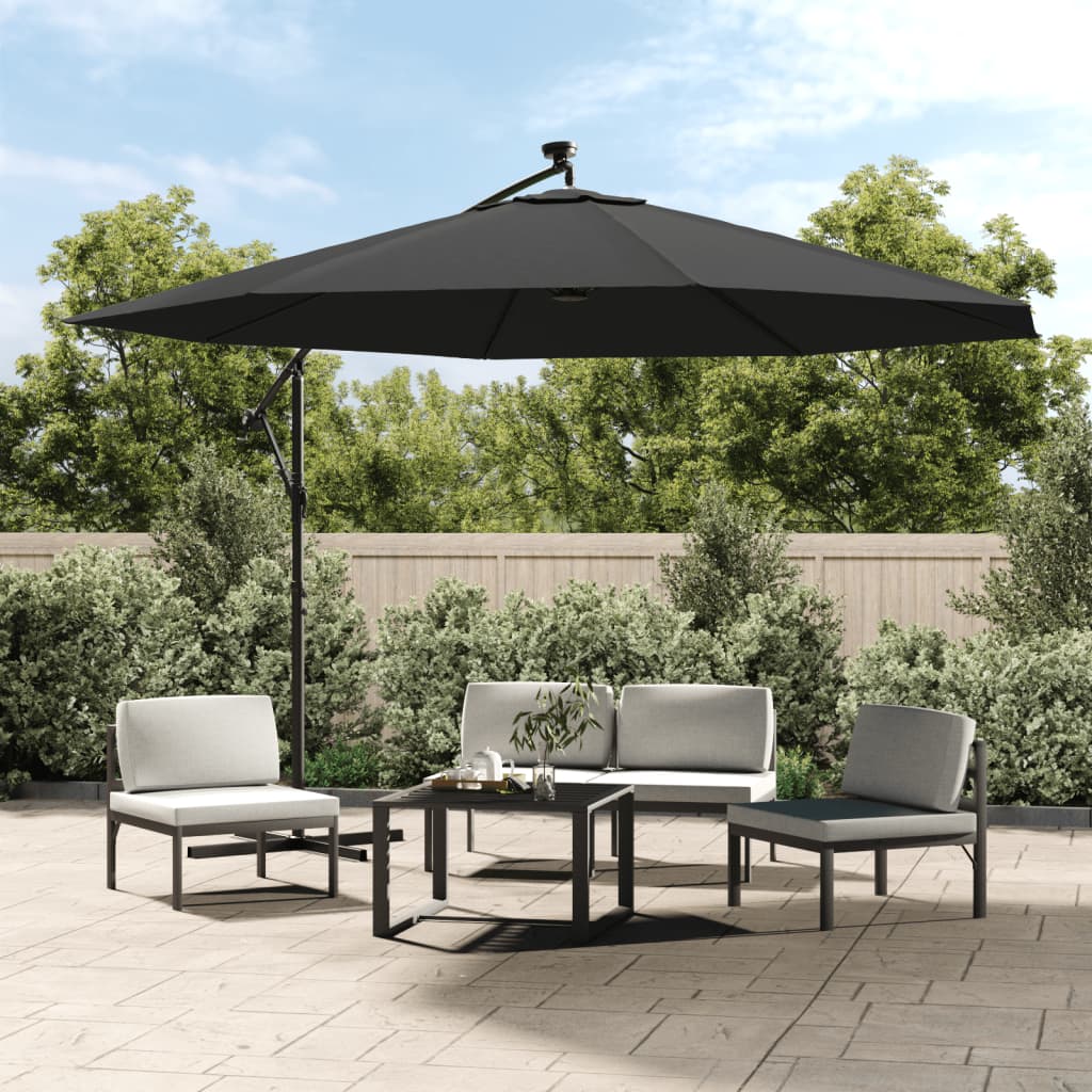 vidaXL Cantilever Umbrella with LED Lights and Metal Pole 350 cm Anthracite
