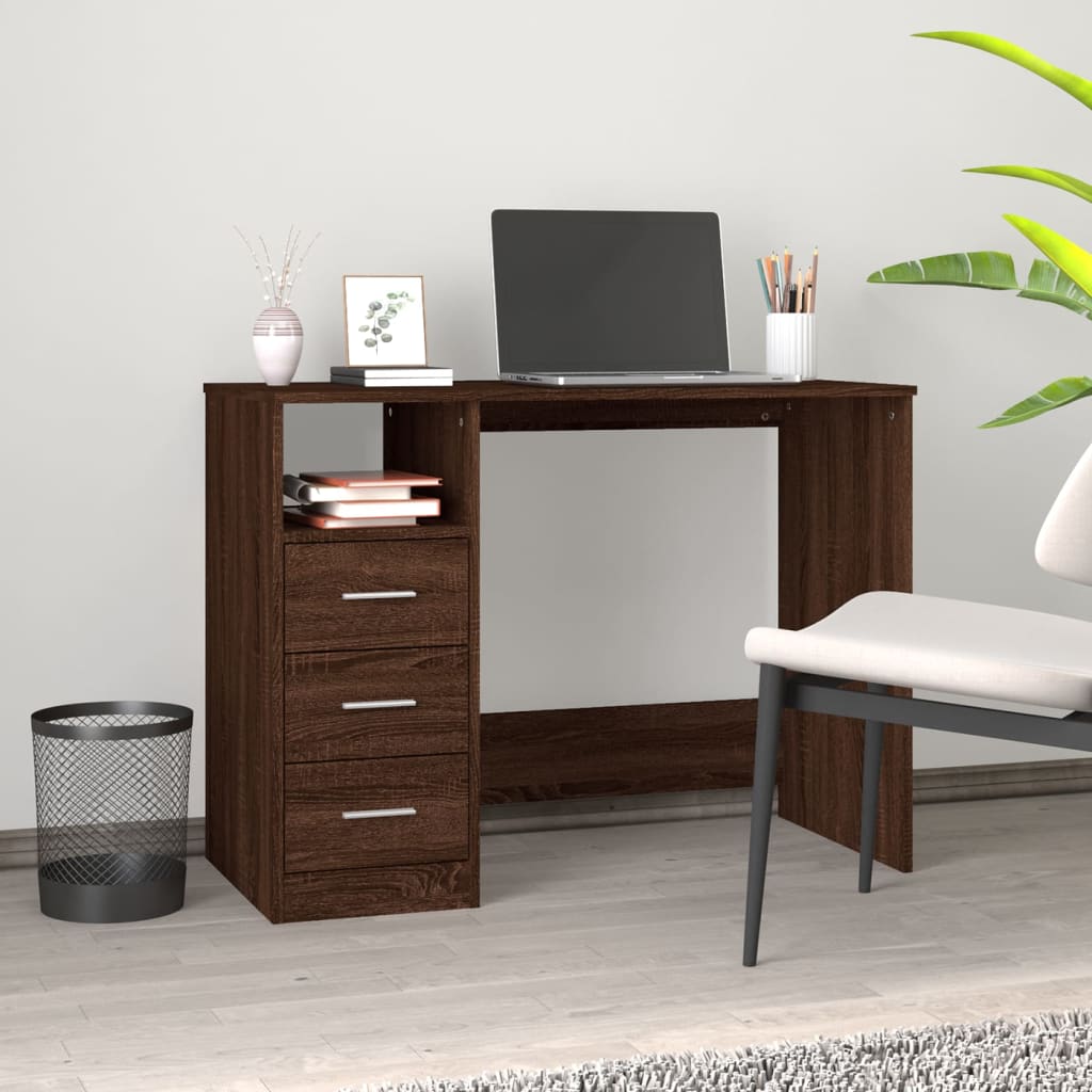 vidaXL Desk with Drawers Brown Oak 102x50x76 cm Engineered Wood