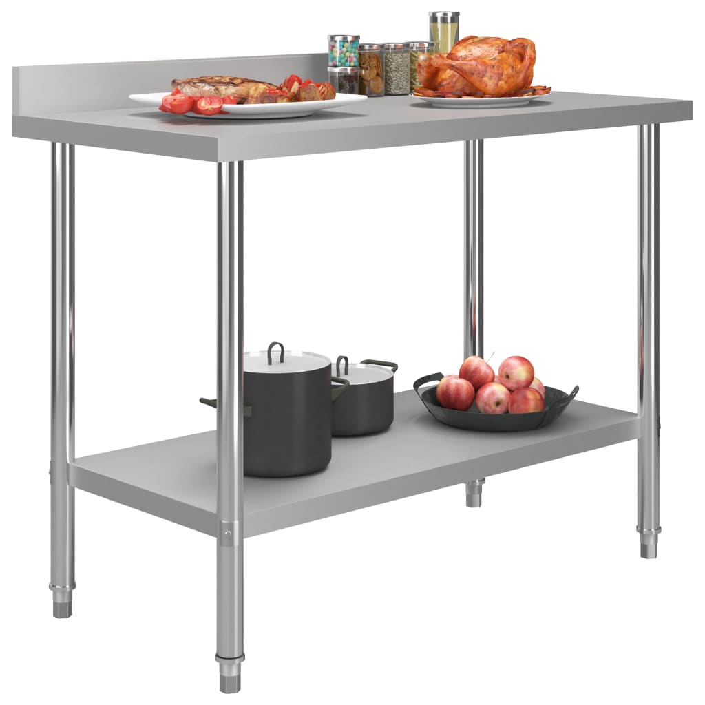 vidaXL Kitchen Work Table with Backsplash 120x60x93 cm Stainless Steel