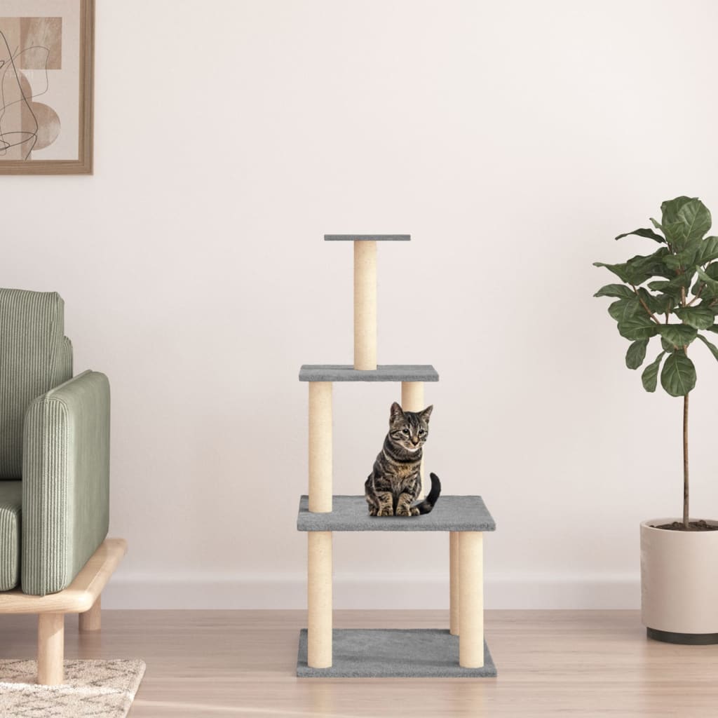vidaXL Cat Tree with Sisal Scratching Posts Light Grey 111 cm