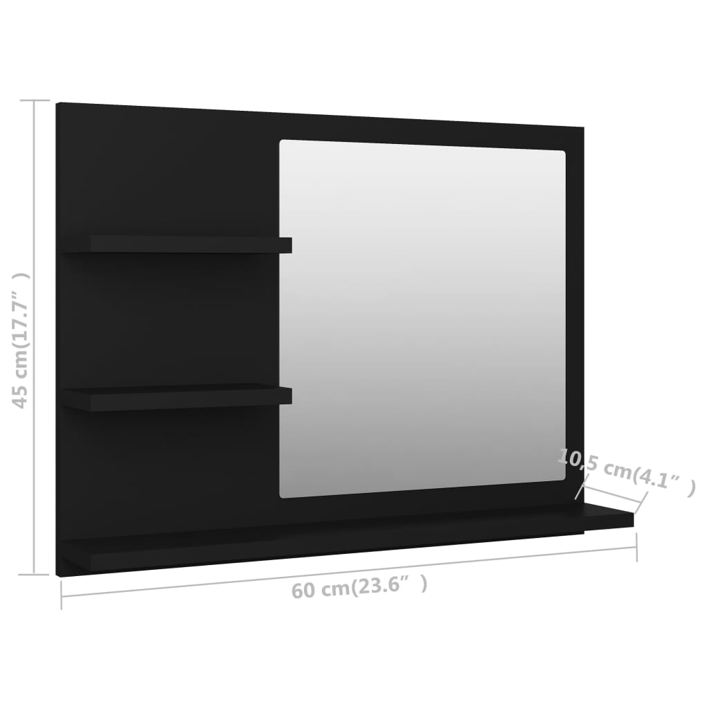 vidaXL Bathroom Mirror Black 60x10.5x45 cm Engineered Wood