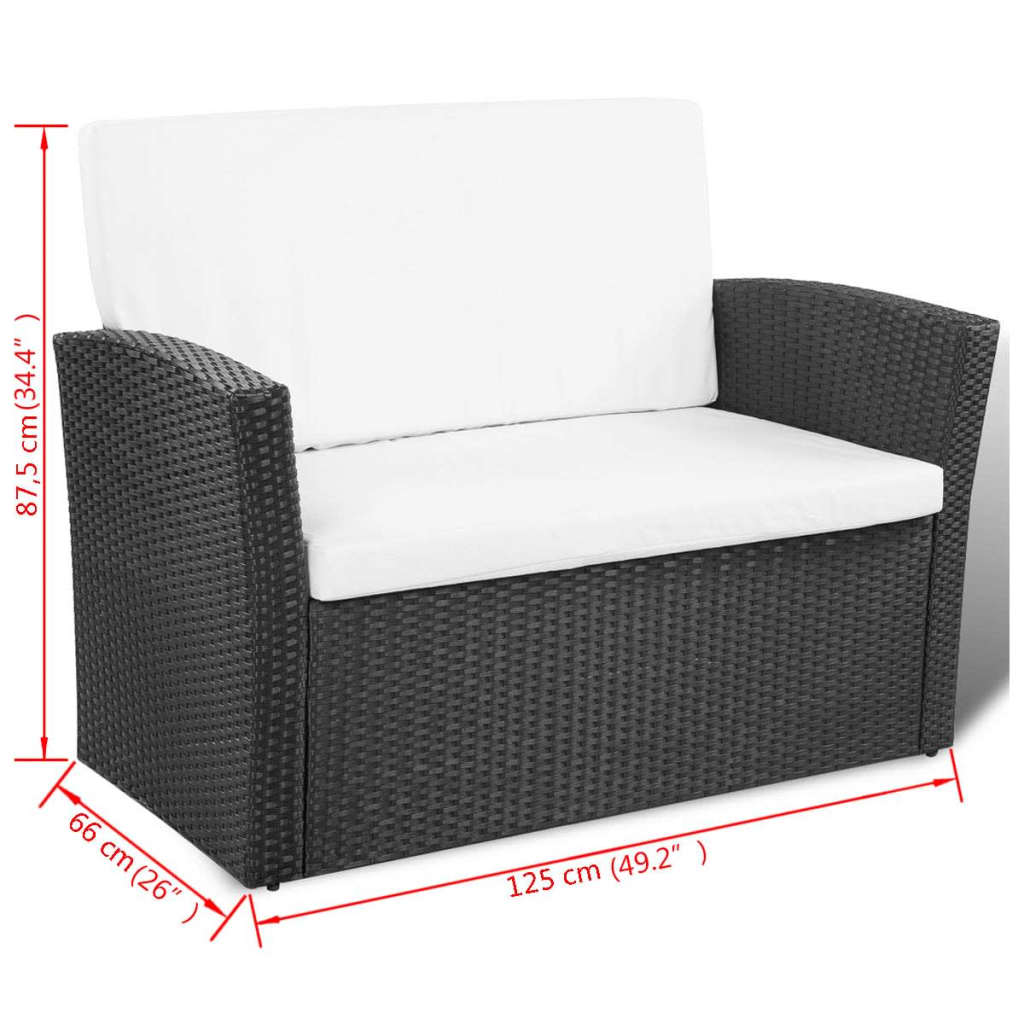 vidaXL 4 Piece Garden lounge set with Cushions Poly Rattan Black