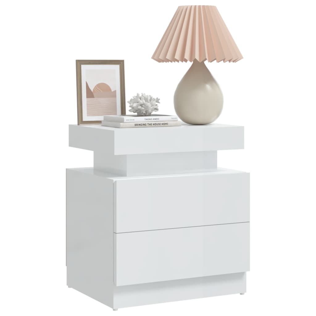 vidaXL Bedside Cabinet High Gloss White 45x35x52 cm Engineered Wood