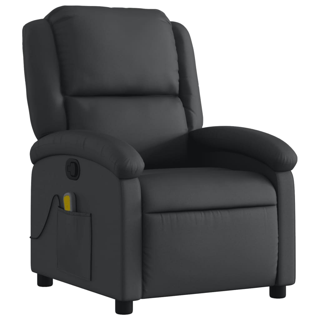 vidaXL Massage Recliner Chair Black Real Leather